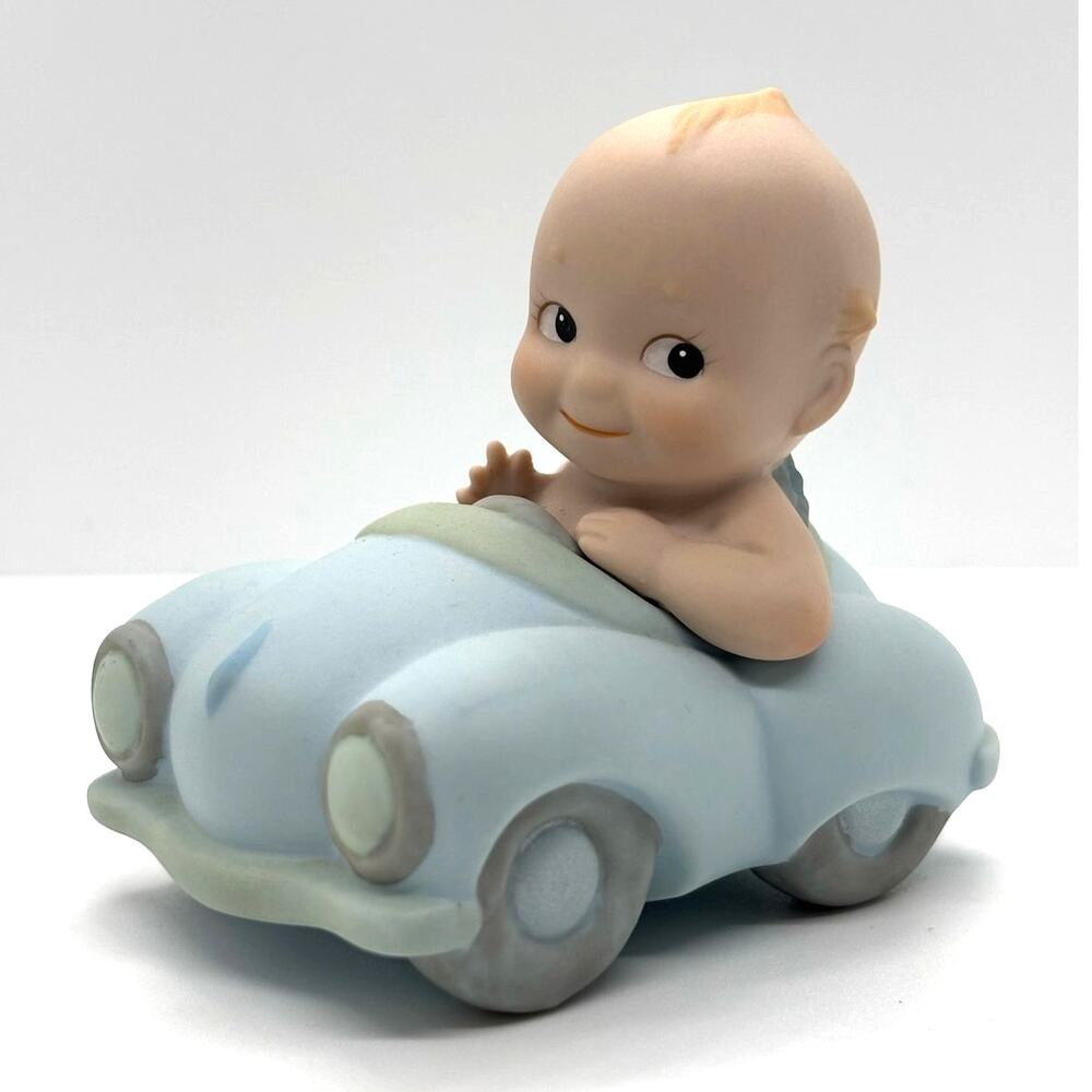 VTG 1993 Enesco, Rose O'Neill Porcelain Kewpie Doll, Driving Blue Car Figurine